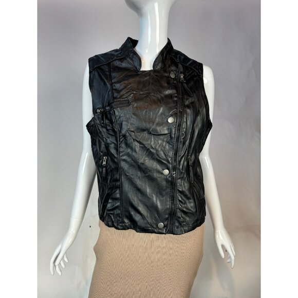 Miley Cyrus & Max Azria Black Faux Leather Vest XL - Picture 12 of 16